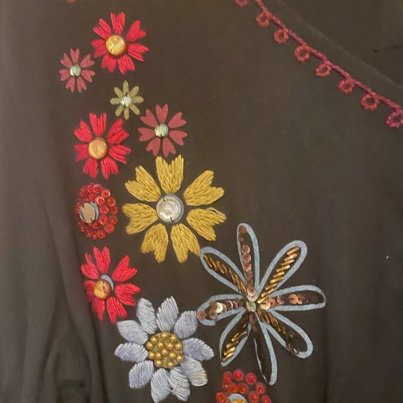 DOUBLE D RANCH Black Red Blue EMBROIDERED FLOWERS SEQUINS BEADS Knit DRESS XS! - Picture 3 of 9